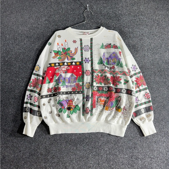 Vintage Nutcracker Holiday Sweatshirt 90s Ugly Christmas Sweater XL - Picture 1 of 7